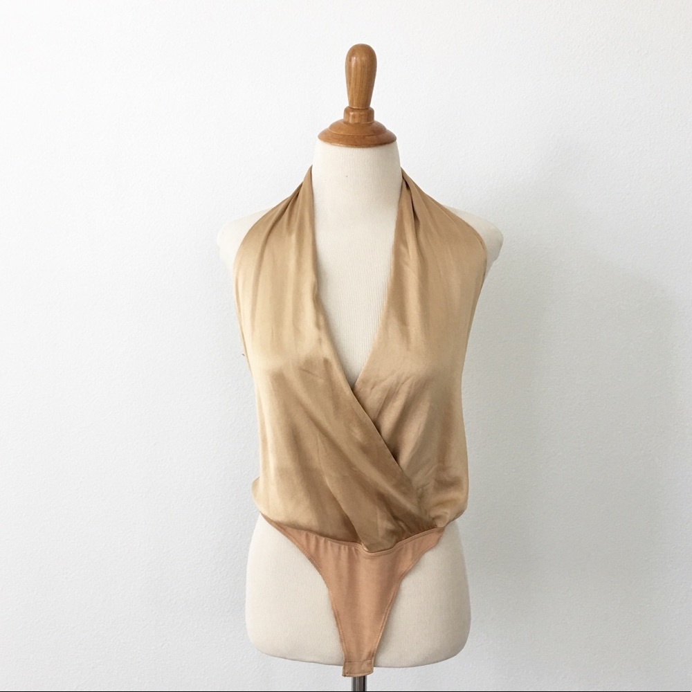 Designer 100% Silk Bodysuit Halter Top